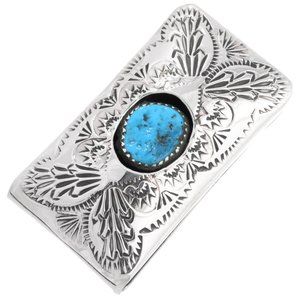 Turquoise Money Clip closure -Inricate Navajo stamped